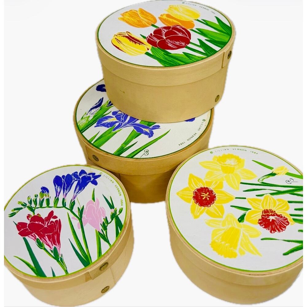 VTG 1984 Lillian Vernon Floral Wood Shaker Nesting Boxes Set